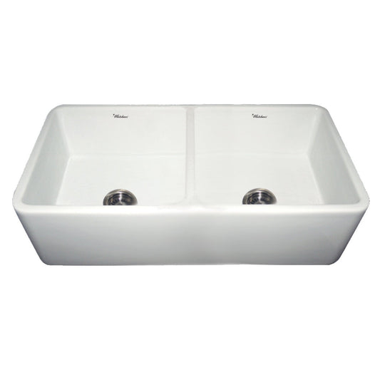 Whitehaus WH3719-WHITE Farmhaus Fireclay Duet Series Reversible Sink with Smooth Front Apron