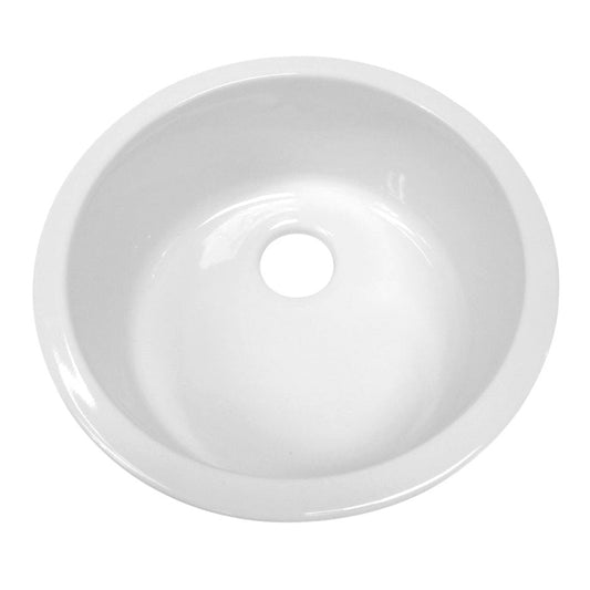 Whitehaus WHE1818R Elementhaus Fireclay Circular Drop In/Undermount Sink with 3 1/2" Rear Center Drain