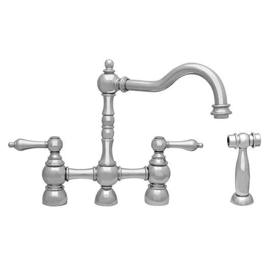 Whitehaus WHEGB-34656-C Englishhaus Bridge Faucet with Long Traditional Swivel Spout, Solid Lever Handles and Solid Brass Side Spray