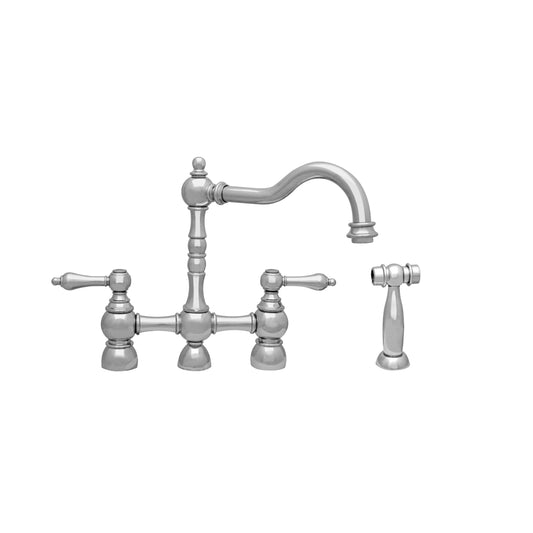 Whitehaus WHEGB-34656-PN Englishhaus Bridge Faucet with Long Traditional Swivel Spout, Solid Lever Handles and Solid Brass Side Spray