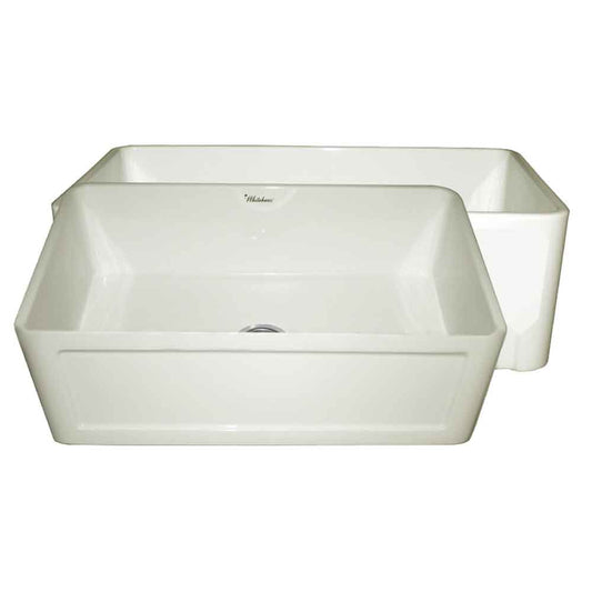 Whitehaus WHFLCON3018-BISCUIT Farmhaus Fireclay Reversible Sink with a Concave Front Apron on One Side