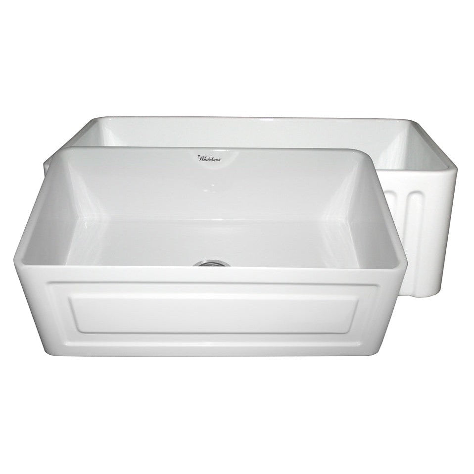 Whitehaus WHFLRPL3018 Farmhaus Fireclay Reversible Sink with a Raised Panel Front Apron on One Side