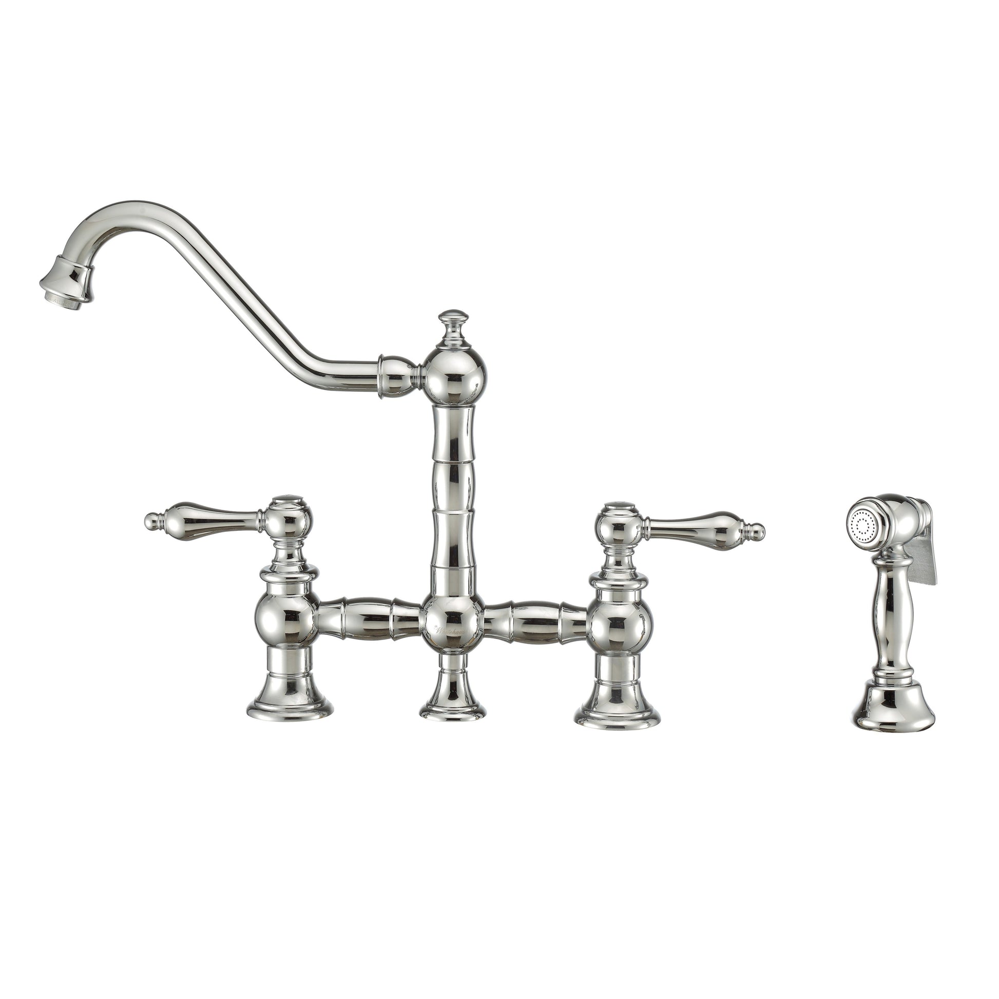 Whitehaus WHKBTLV3-9201-NT-C Vintage III Vintage III Plus Bridge Faucet with Long Traditional Swivel Spout, Lever Handles and Solid Brass Side Spray