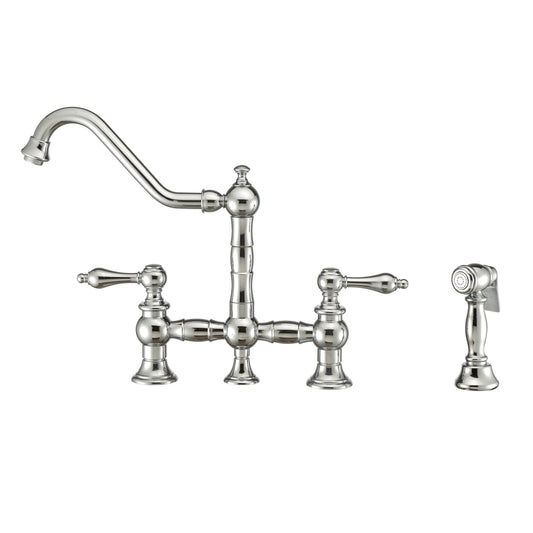 Whitehaus WHKBTLV3-9201-NT-C Vintage III Vintage III Plus Bridge Faucet with Long Traditional Swivel Spout, Lever Handles and Solid Brass Side Spray