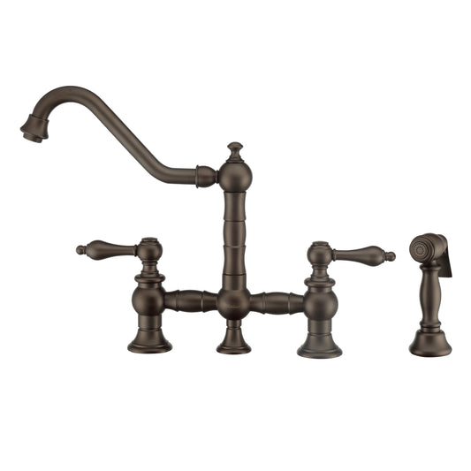 Whitehaus WHKBTLV3-9201-NT-ORB Vintage III Vintage III Plus Bridge Faucet with Long Traditional Swivel Spout, Lever Handles and Solid Brass Side Spray