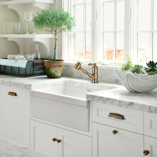 Whitehaus WHKPSL3-2222-NT-AB Vintage III Plus single hole, single lever faucet with a pull-out spray head