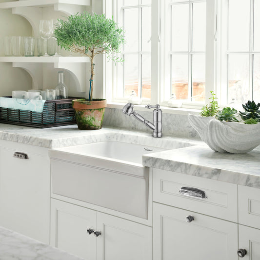 Whitehaus WHKPSL3-2222-NT-C Vintage III Plus single hole, single lever faucet with a pull-out spray head