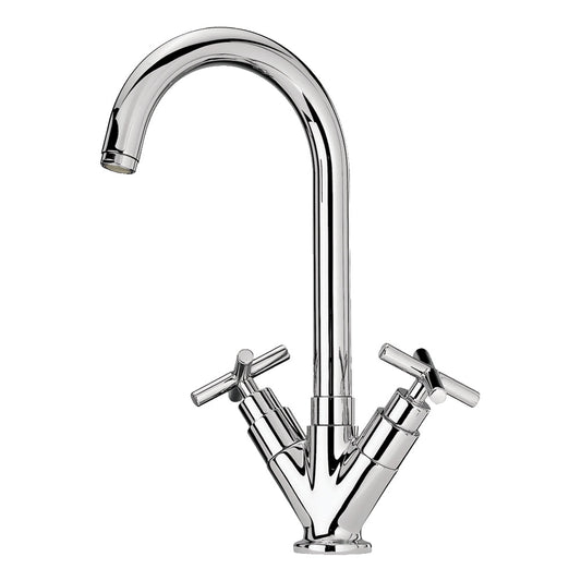 Whitehaus WHLX79572-C Luxe Single Hole/Dual Handle Entertainment/Prep Faucet with High Tubular Swivel Spout