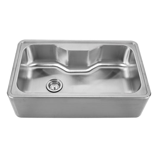 Whitehaus WHNAPA3016 Noah'S Collection Brushed Stainless Steel Single Bowl Drop-in Sink with a Seamless Customized Front Apron