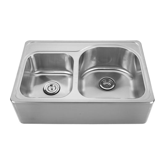 Whitehaus WHNAPD3322 Noah'S Collection Brushed Stainless Steel Double Bowl Drop-in Sink with a Seamless Customized Front Apron