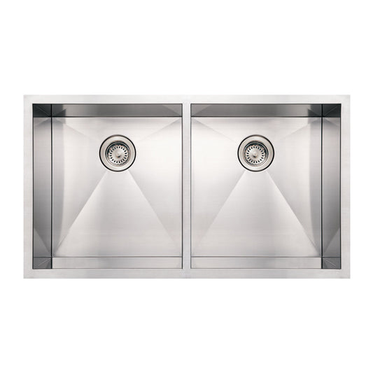 Whitehaus WHNCM3720EQ Noah'S Collection Brushed Stainless Steel Commercial Double Bowl Undermount Sink