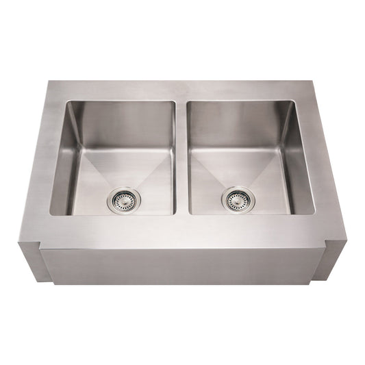 Whitehaus WHNCMAP3621EQ Noah'S Collection Brushed Stainless Steel Commercial Double Bowl Sink