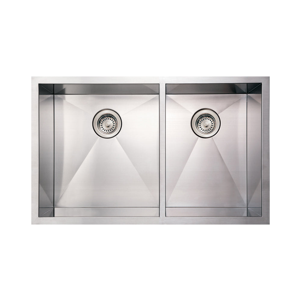 Whitehaus WHNCMD3320 Noah'S Collection Brushed Stainless Steel Commercial Double Bowl Undermount Sink