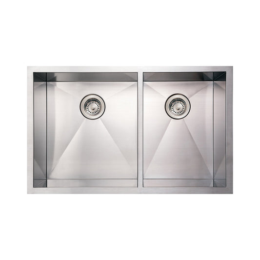 Whitehaus WHNCMD3320 Noah'S Collection Brushed Stainless Steel Commercial Double Bowl Undermount Sink