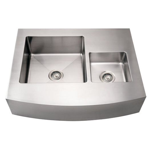 Whitehaus WHNCMDAP3629 Noah'S Collection Brushed Stainless Steel Commercial Double Bowl Sink with an Arched Front Apron