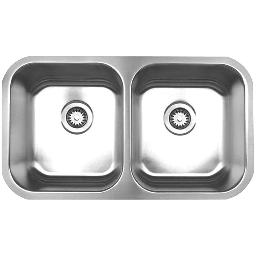 Whitehaus WHNEDB3118 Noah'S Collection Brushed Stainless Steel Double Bowl Undermount Sink