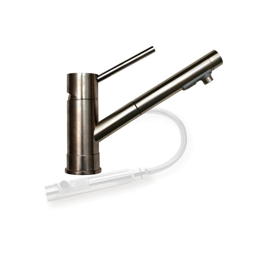 Whitehaus WHNFX2025STS FX Navigator Stainless Steel Single Hole/Single Extended Lever Handle Faucet with Pull-Out Spray Head