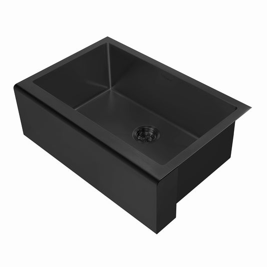 Whitehaus WHNPL3020-MBLK Noah Plus 16 gauge Single Bowl Undermount Sink Set with a seamless customized front Apron