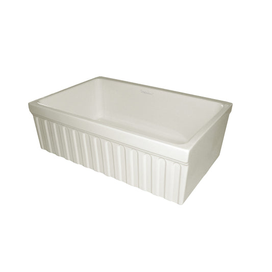 Whitehaus WHQ330-BISCUIT Farmhaus Fireclay Quatro Alcove Reversible Sink with a Fluted Front Apron