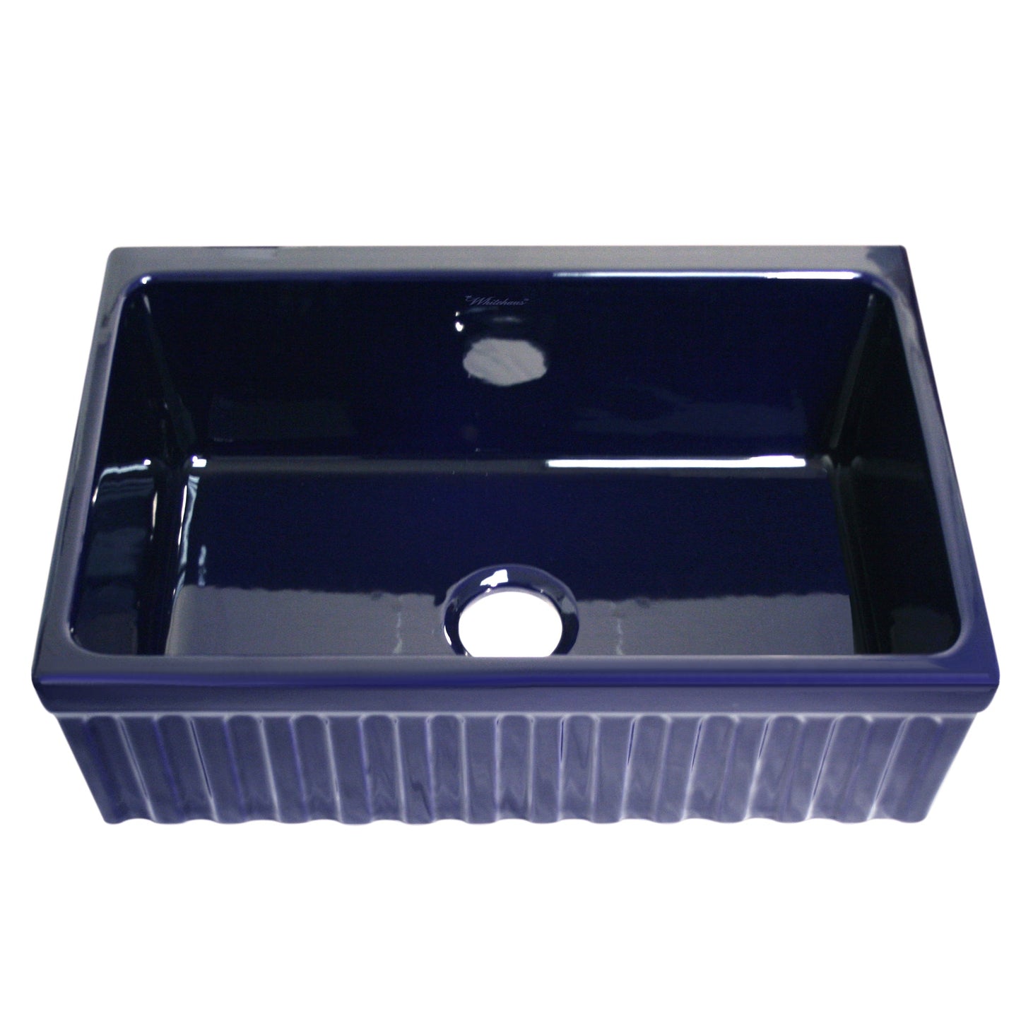 Whitehaus WHQ330-BLUE Farmhaus Fireclay Quatro Alcove Reversible Sink with a Fluted Front Apron