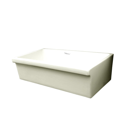 Whitehaus WHQ536-BISCUIT Farmhaus Fireclay Quatro Alcove Large Reversible Sink with Decorative 2 1/2" Lip on One Side