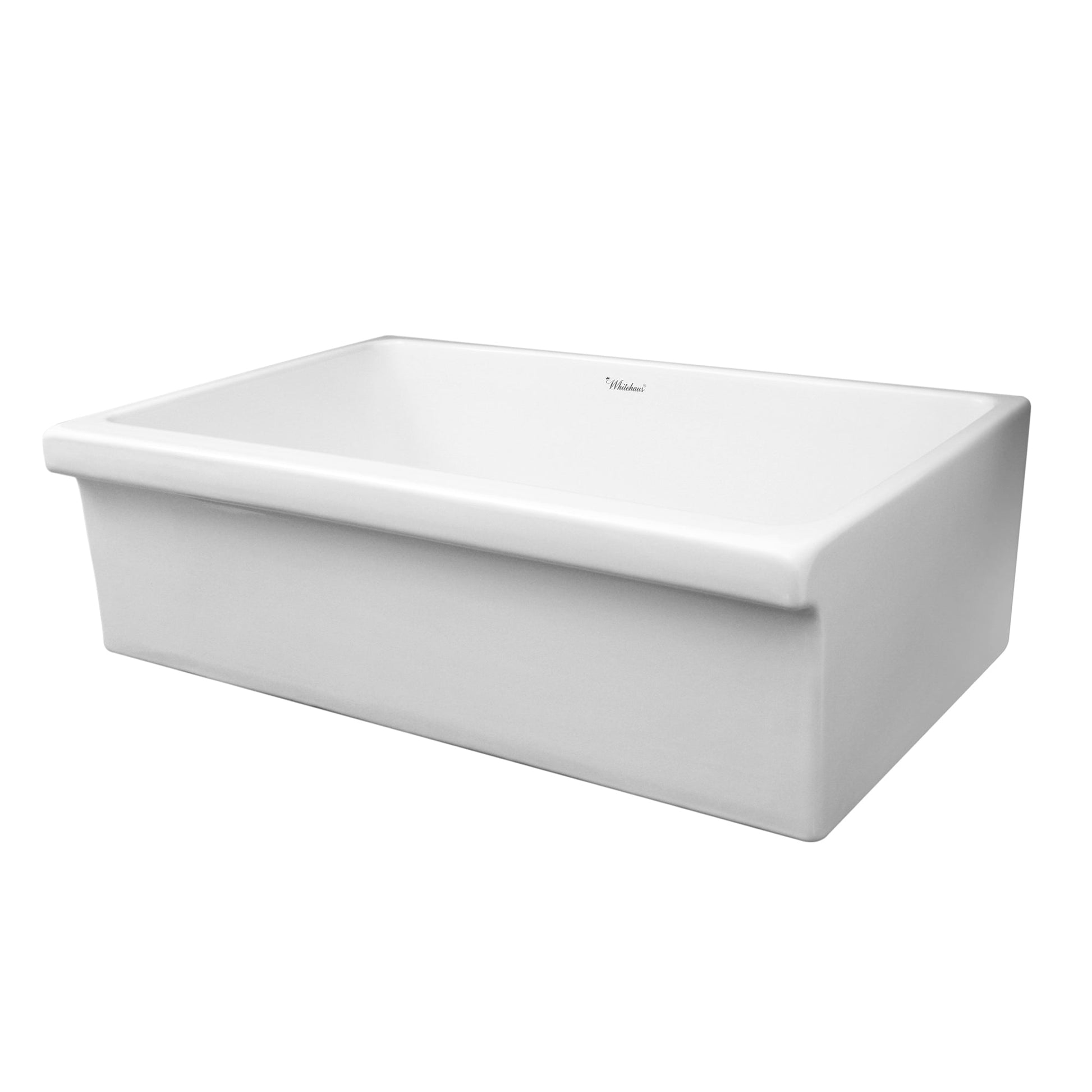 Whitehaus WHQ536-WHITE Farmhaus Fireclay Quatro Alcove Large Reversible Sink with Decorative 2 1/2" Lip on One Side