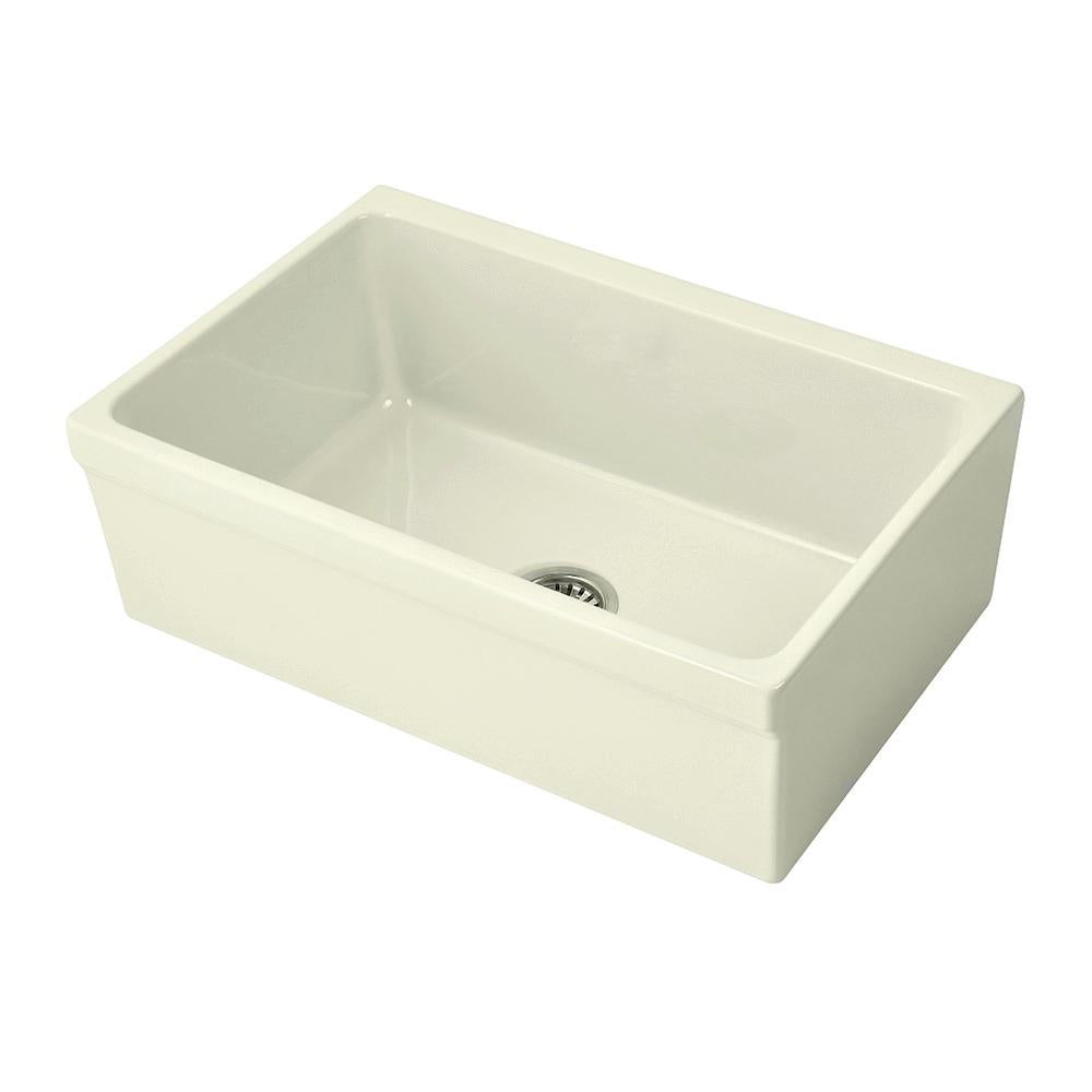 Whitehaus WHQ5530-BISCUIT Glencove Fireclay 30" Reversible Sink with Elegant Beveled Front Apron on one side Decorative 2" Lip Plain on Opposite Side