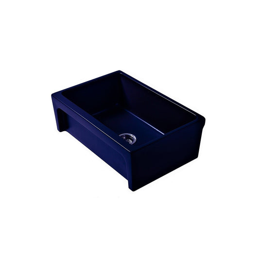 Whitehaus WHQ5530-BLUE Glencove Fireclay 30" Reversible Sink with Elegant Beveled Front Apron on one side Decorative 2" Lip Plain on Opposite Side