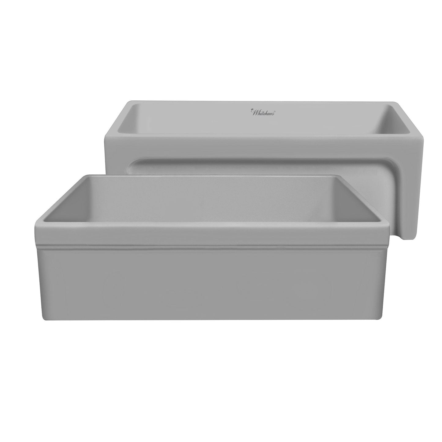 Whitehaus WHQ5530-M-LIGHTCEMENT Glencove Fireclay 30" Reversible Sink with Elegant Beveled Front Apron on one side Decorative 2" Lip Plain on Opposite Side