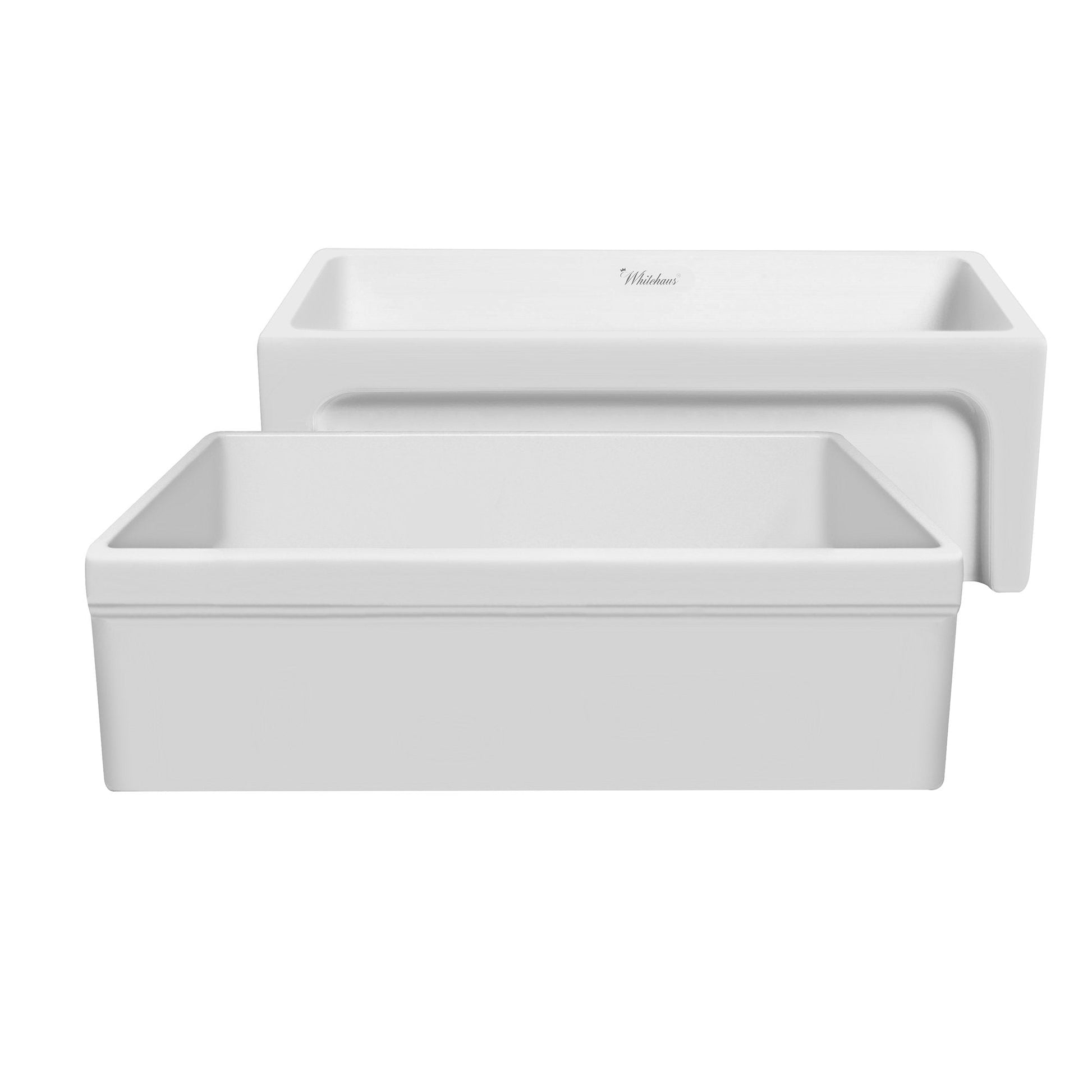 Whitehaus WHQ5530-M-WHITE Glencove Fireclay 30" Reversible Sink with Elegant Beveled Front Apron on one side Decorative 2" Lip Plain on Opposite Side