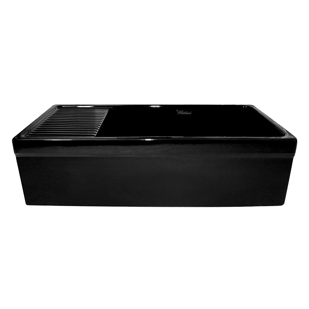 Whitehaus WHQD540-BLACK Farmhaus Fireclay Quatro Alcove Large Reversible Sink with Integral Drainboard