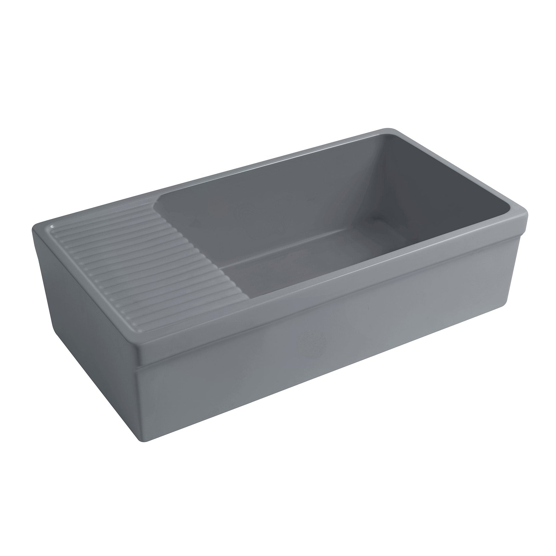 Whitehaus WHQD540-M-CEMENT Farmhaus Fireclay Quatro Alcove Large Reversible Sink with Integral Drainboard