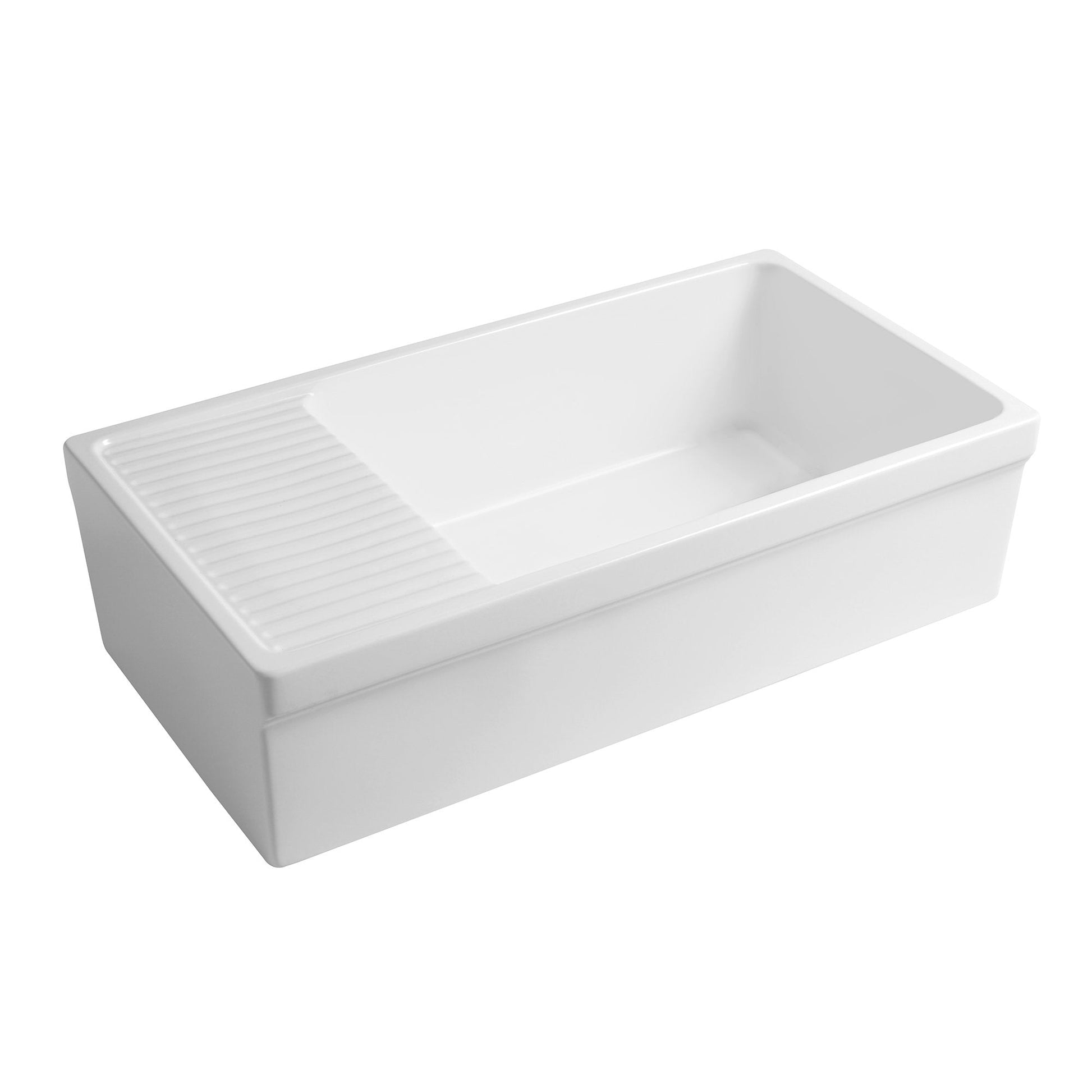 Whitehaus WHQD540-M-WHITE Farmhaus Fireclay Quatro Alcove Large Reversible Sink with Integral Drainboard