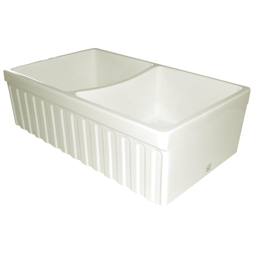 Whitehaus WHQDB332-BISCUIT Farmhaus Fireclay Quatro Alcove Reversible Double Bowl Sink