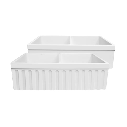 Whitehaus WHQDB332-M-WHITE Farmhaus Fireclay Quatro Alcove Reversible Double Bowl Sink