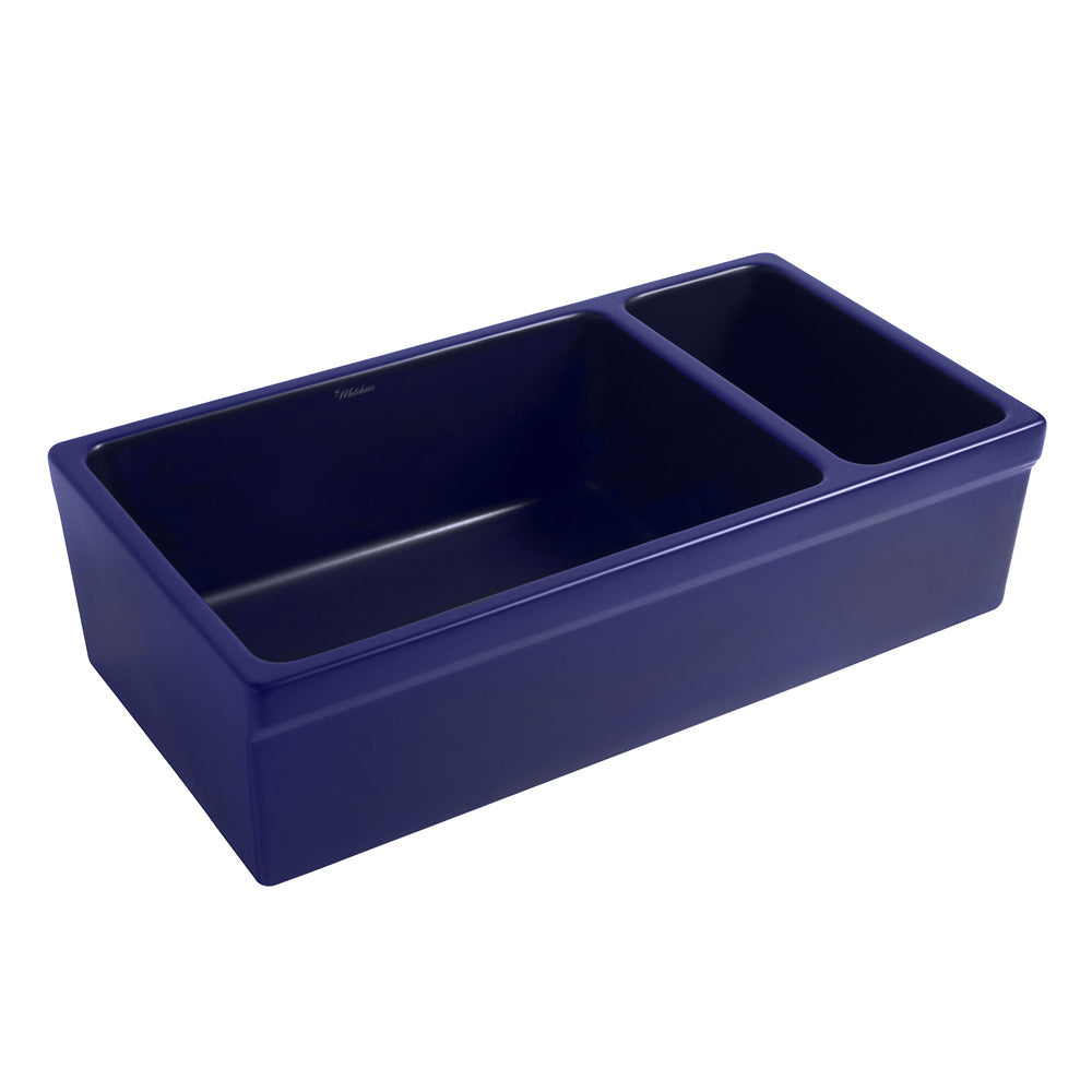 Whitehaus WHQDB542-BLUE Farmhaus Fireclay Quatro Alcove Large Reversible Sink and Small Bowl