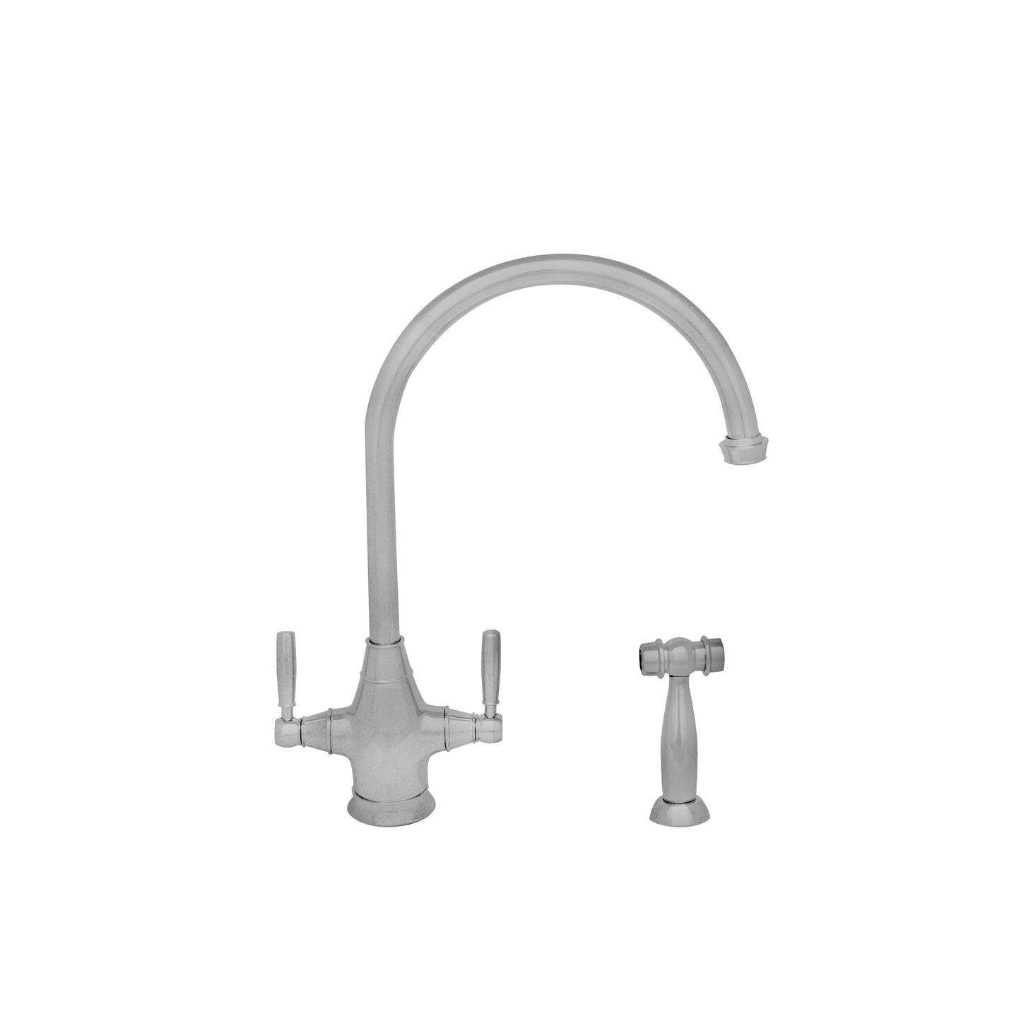 Whitehaus WHQN-34650-PN Queenhaus Dual Handle faucet with Long Gooseneck Spout, Solid Lever Handles and Solid Brass Side Spray