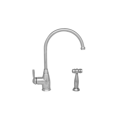 Whitehaus WHQN-34682-C Queenhaus Single Lever Faucet with a Long Gooseneck Spout, Solid Single Lever Handle and Solid Brass Side Spray