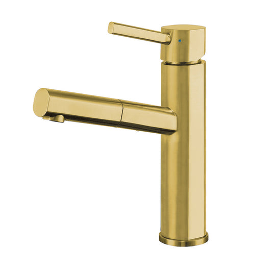 Whitehaus WHS1394-PSK-B Waterhaus Lead-Free Solid Stainless Steel, Single Hole, Single Lever Kitchen Faucet with Pull-out Spray Head