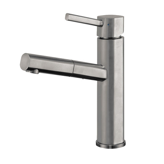 Whitehaus WHS1394-PSK-BSS Waterhaus Lead-Free Solid Stainless Steel, Single Hole, Single Lever Kitchen Faucet with Pull-out Spray Head