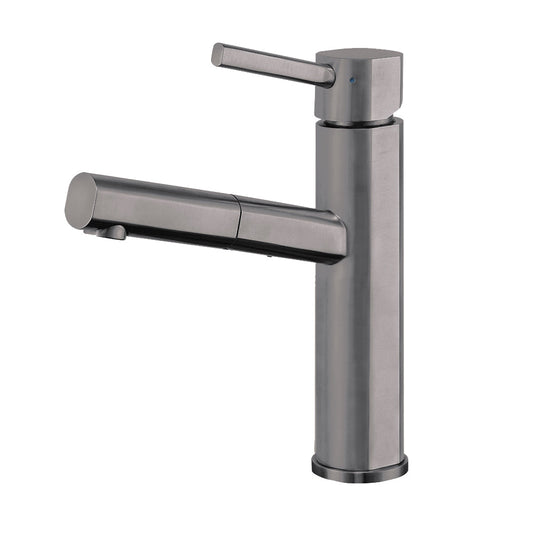 Whitehaus WHS1394-PSK-GM Waterhaus Lead-Free Solid Stainless Steel, Single Hole, Single Lever Kitchen Faucet with Pull-out Spray Head
