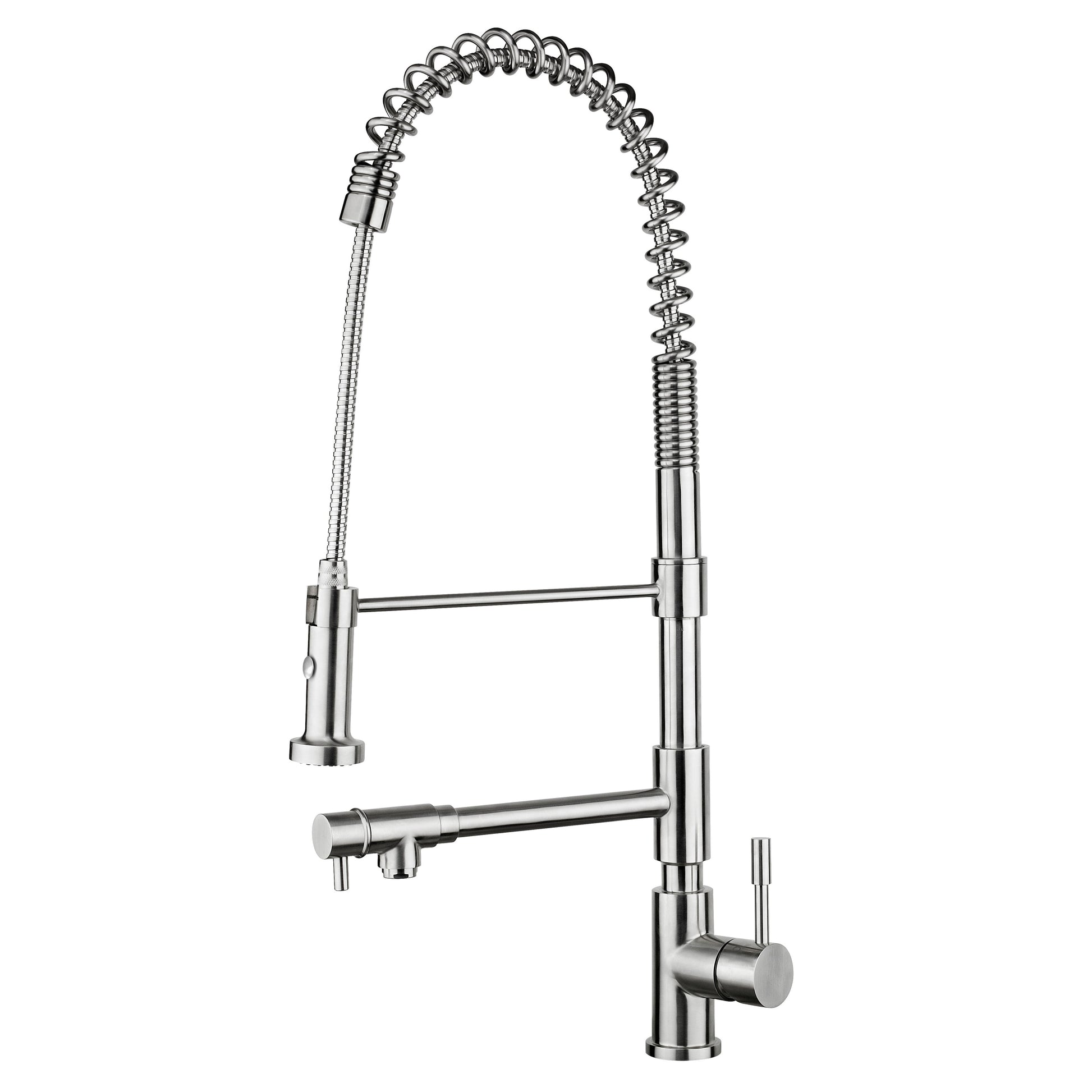 Whitehaus WHS1644-SK-PSS Waterhaus Lead Free, Solid Stainless Steel Commerical Single-Hole Faucet with Flexible Pull Down Spray Head, Swivel Support Bar & 2 Control Levers