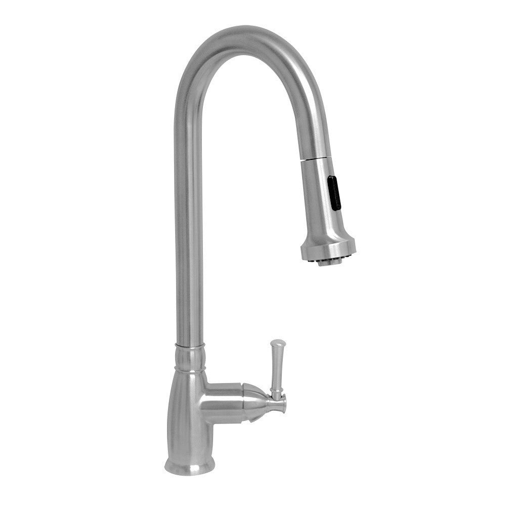 Whitehaus WHS6800-PDK-BSS Waterhaus Lead Free Solid Stainless Steel Single-Hole Faucet with Gooseneck Swivel Spout