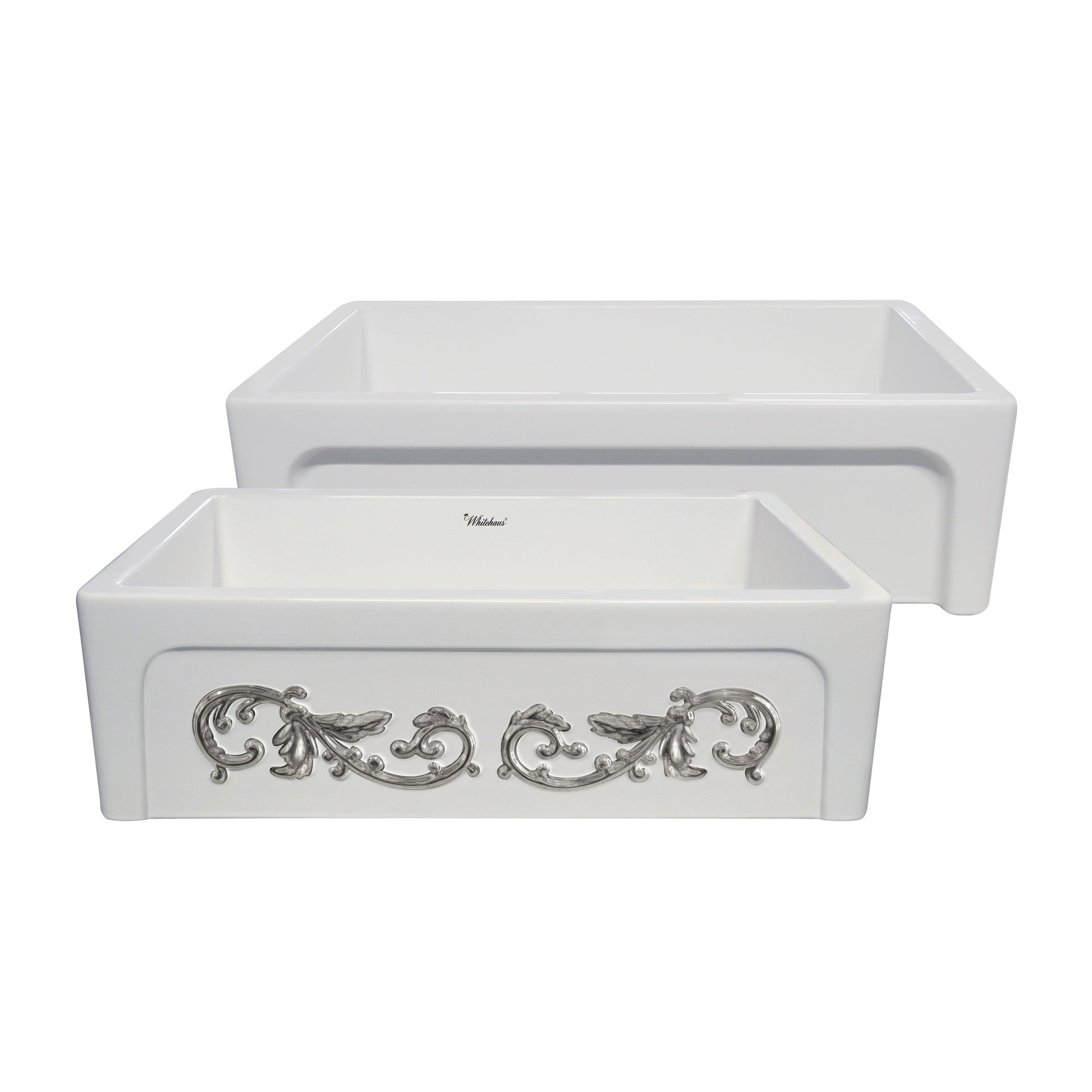 Whitehaus WHSIV3333OR-PLATINUM St. Ives Ornamental 33" Reversible Fireclay Kitchen Sink