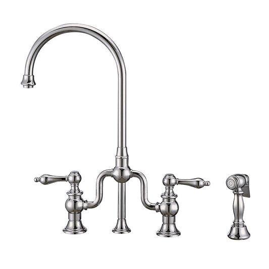 Whitehaus WHTTSLV3-9773-NT-C wisthaus Plus Bridge Faucet with Long Traditional Swivel Spout, Cross Handles and Solid Brass Side Spray