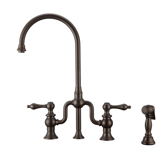 Whitehaus WHTTSLV3-9773-NT-ORB wisthaus Plus Bridge Faucet with Long Traditional Swivel Spout, Cross Handles and Solid Brass Side Spray