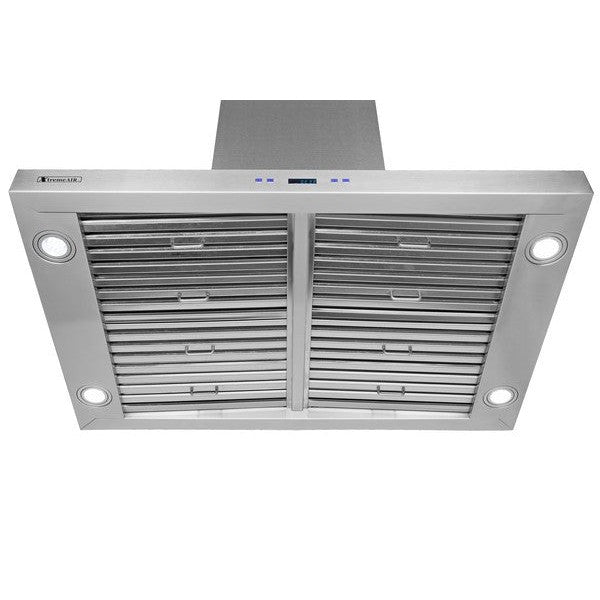 XtremeAir Pro-X Series 30" Non-Magnetic Stainless Steel Island Mount Range Hood Square Corner With Grease Drain Tunnel