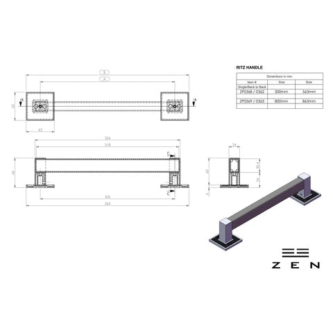 ZEN Design Ritz 22" x 3" Aluminum Single Door Pull