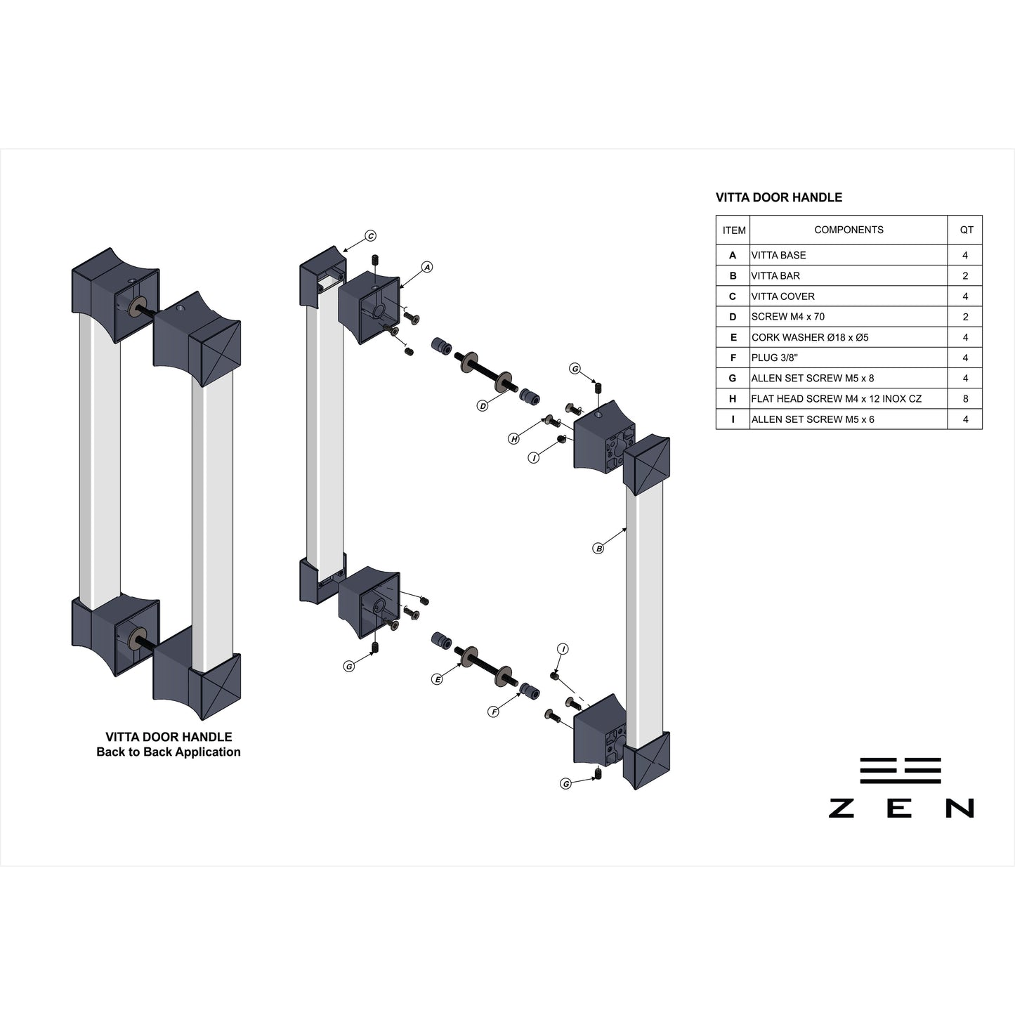 ZEN Design Vitta 22" x 2" Aluminum Back to Back Door Pull