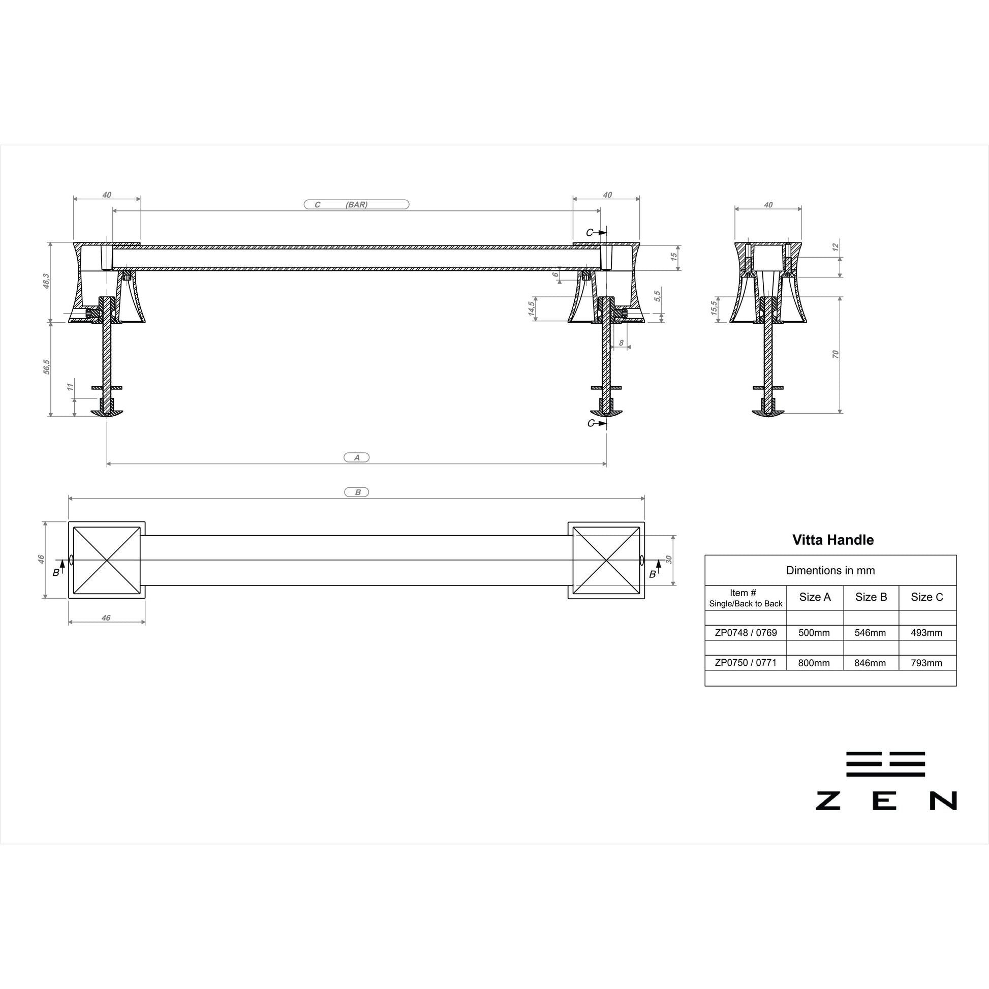 ZEN Design Vitta 22" x 2" Aluminum Back to Back Door Pull